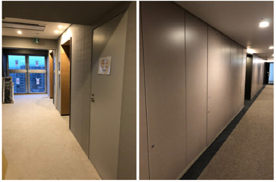 아주스틸 제품이 시공된 일본건물 내벽. <아주스틸 제공>